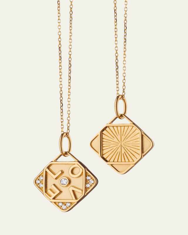 18K Yellow Gold Mini Love Charm Necklace with Diamonds